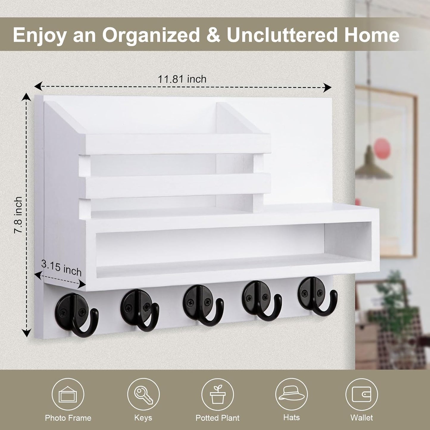 Soporte pared llaves correo con caja 5 ganchos 11.8x7.8"