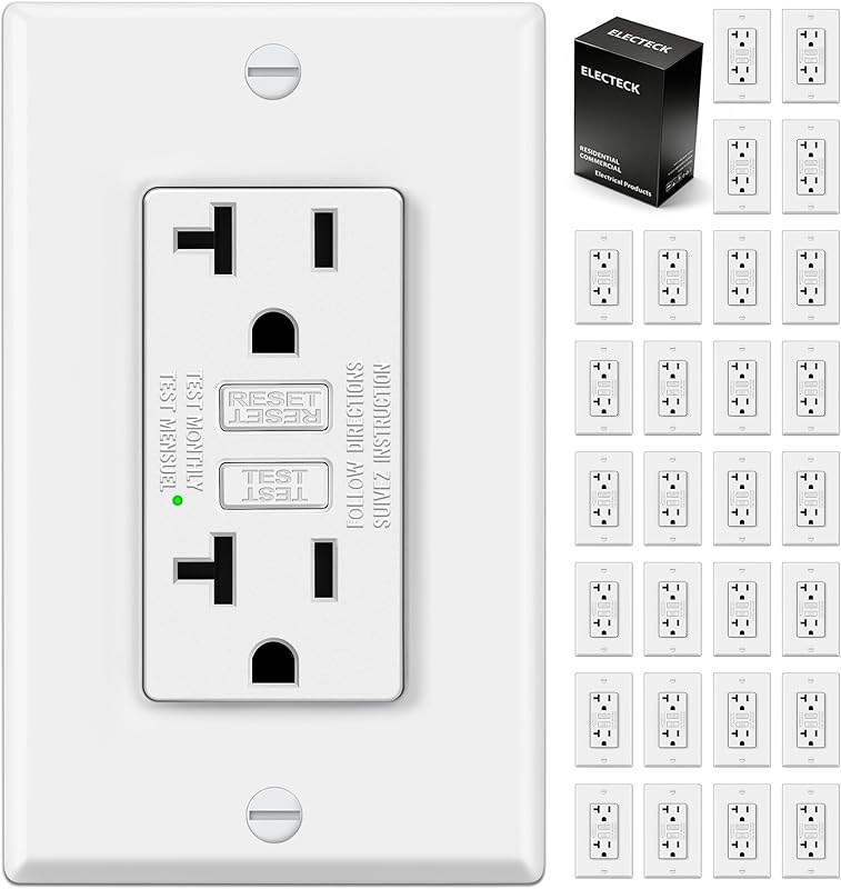 30 Tomas GFCI 20A con LED y Placa Pared