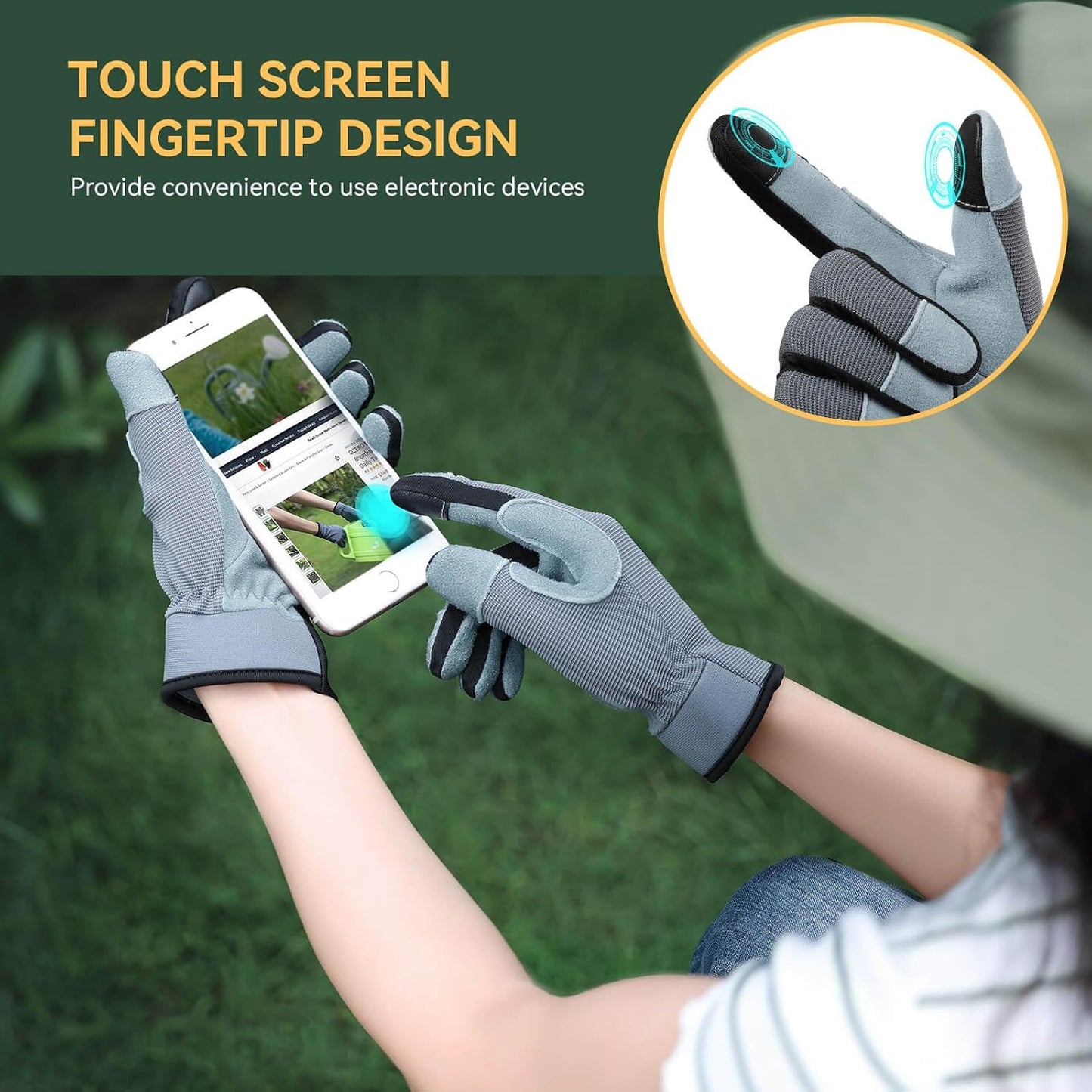 Guantes jardinería mujer pantalla táctil elástica transpirable