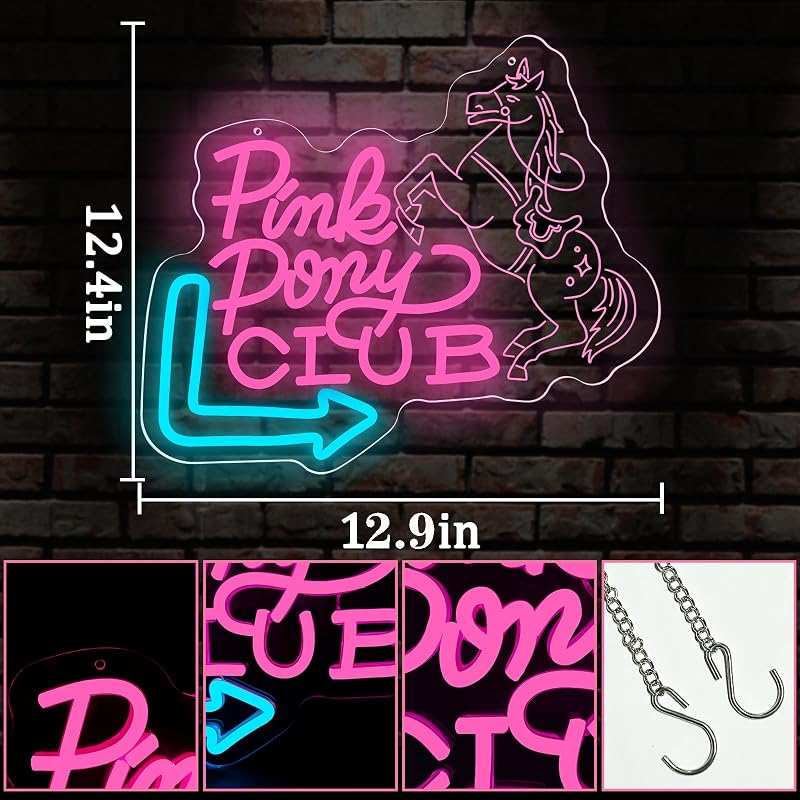 Letrero Neón Poni Rosa Regulable para Dormitorio Bar Fiesta