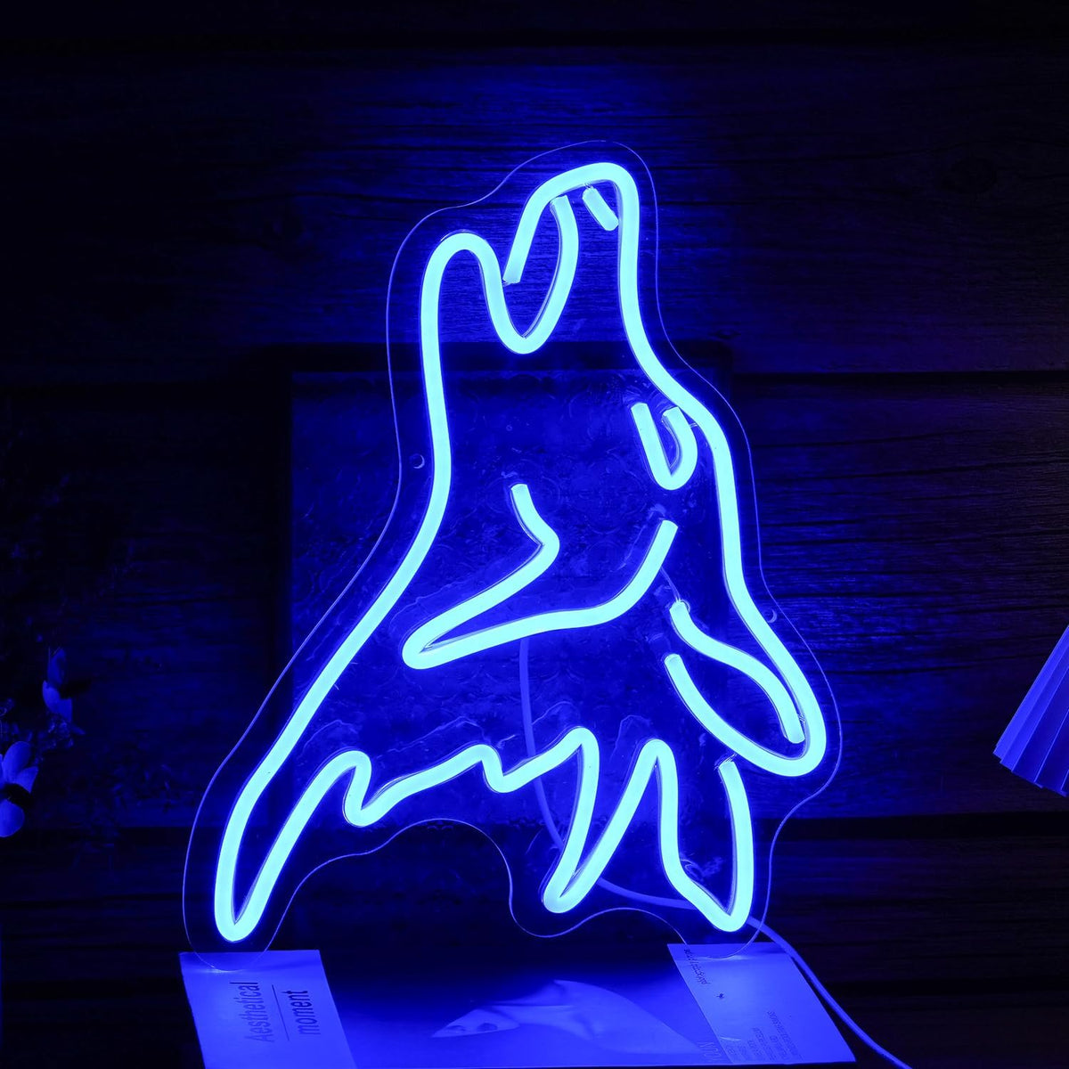 Letrero neón lobo azul LED regulable USB decoración hogar