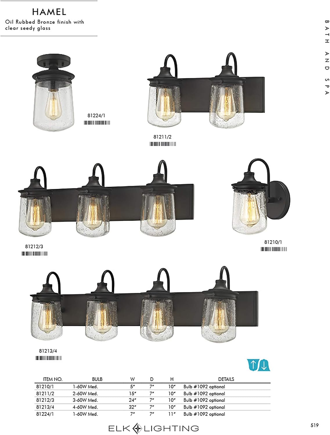 Lámpara tocador 3 luces bronce vidrio transparente