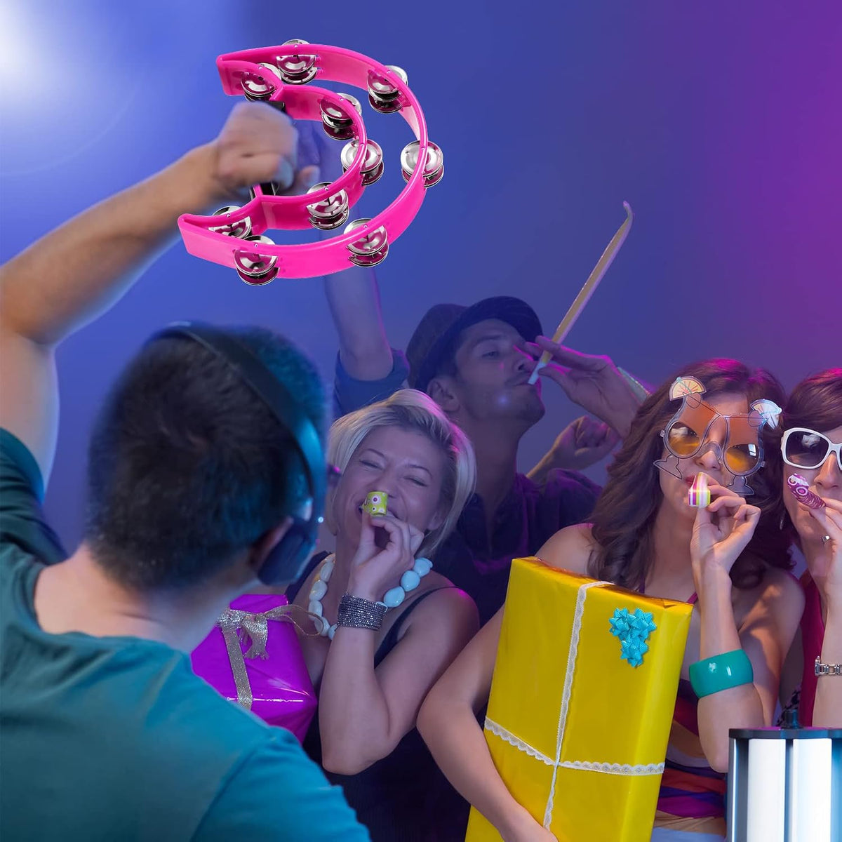 Pandereta doble fila 7 pzas plástico metal para fiesta