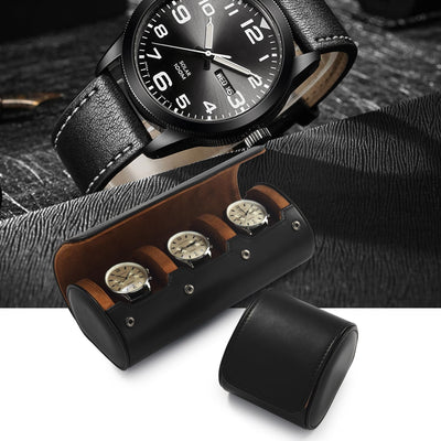 Estuche cuero reloj individual para hombres y mujeres negro
