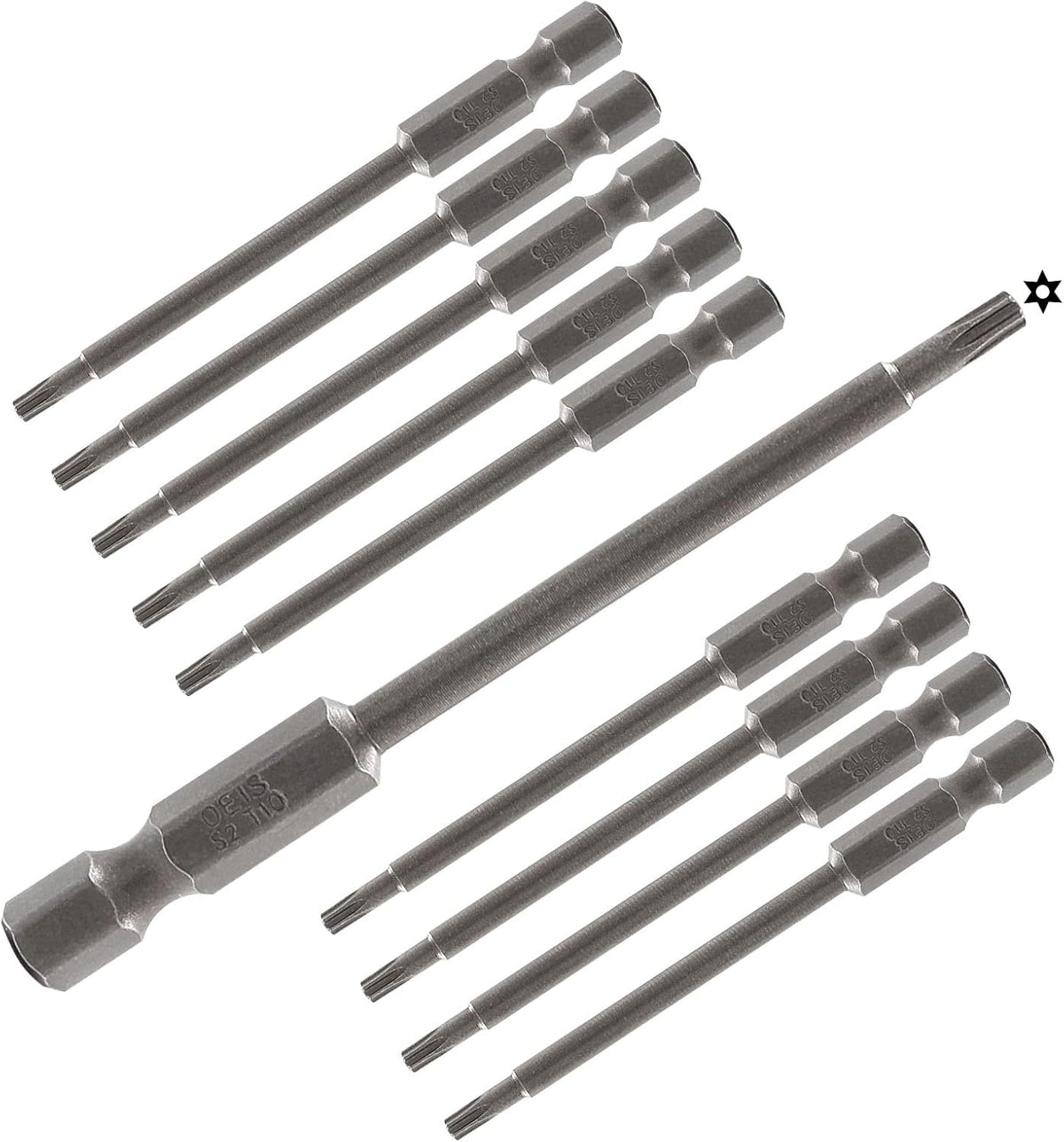 10 Puntas Torx T10 S2 Acero Magnéticas 3pulg