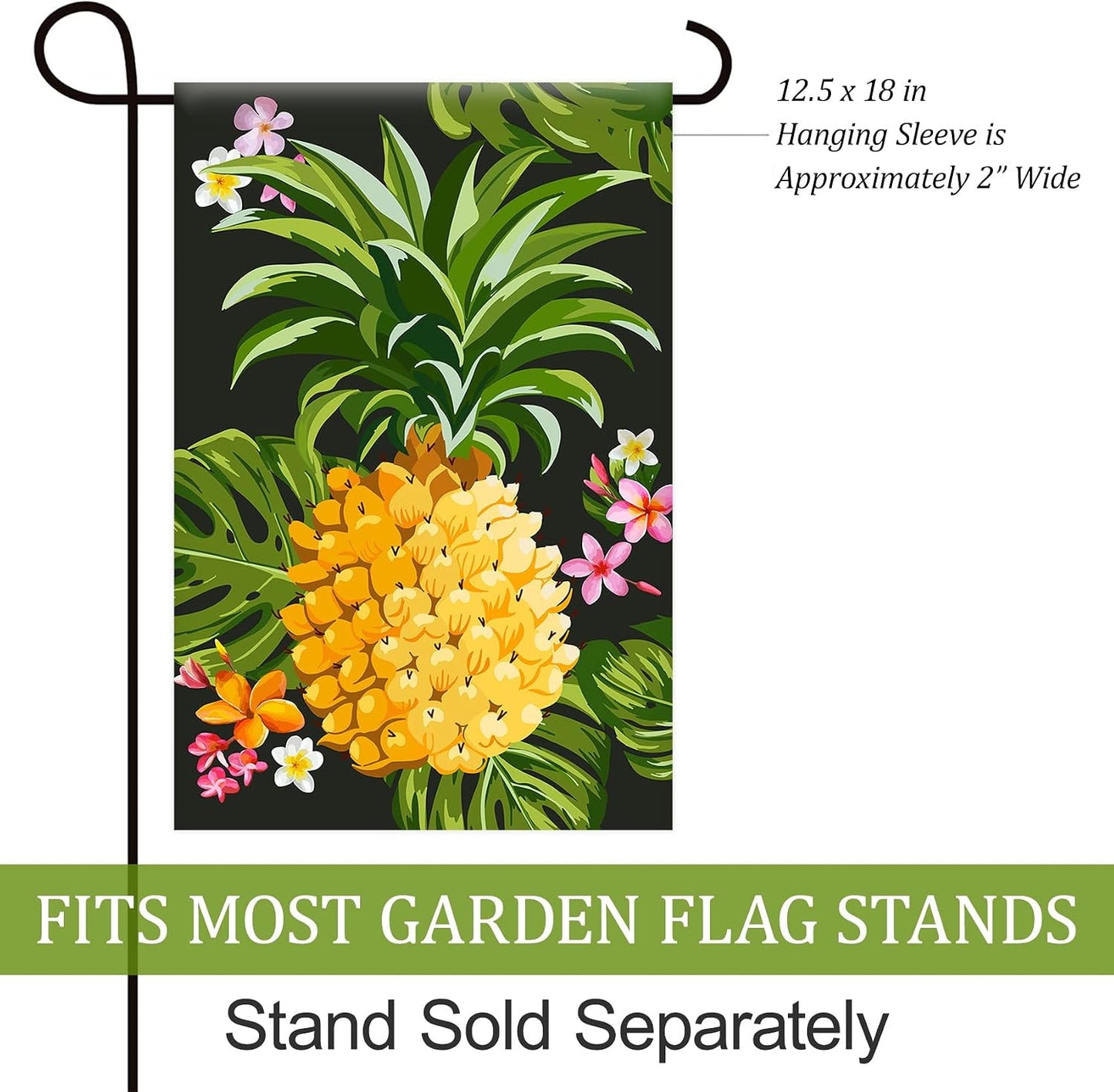 Bandera jardín doble cara piña tropical 12x18pulg