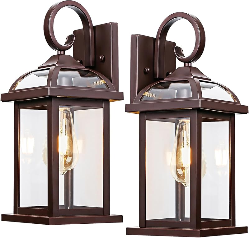 Farol pared bronce IP65 aluminio vidrio transparente
