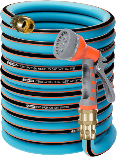 Manguera jardín híbrida 100ft 5/8pulg con conector latón y boquilla