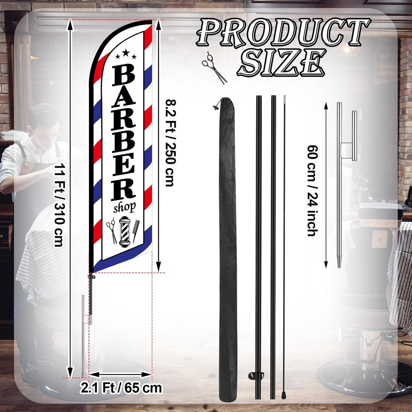 Bandera barbería 11ft poste sin viento tienda