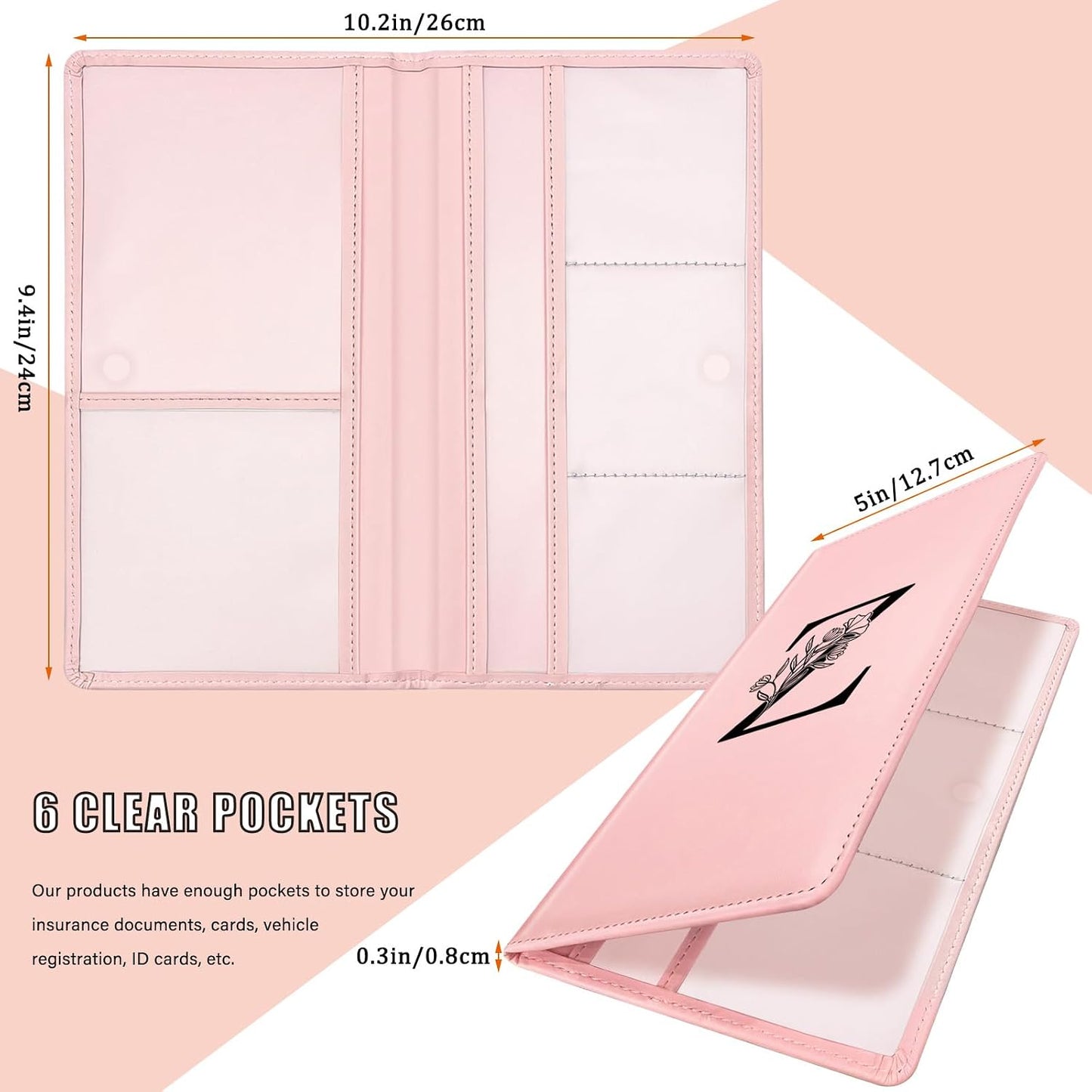 Soporte documentos auto con cierre rosa para mujer