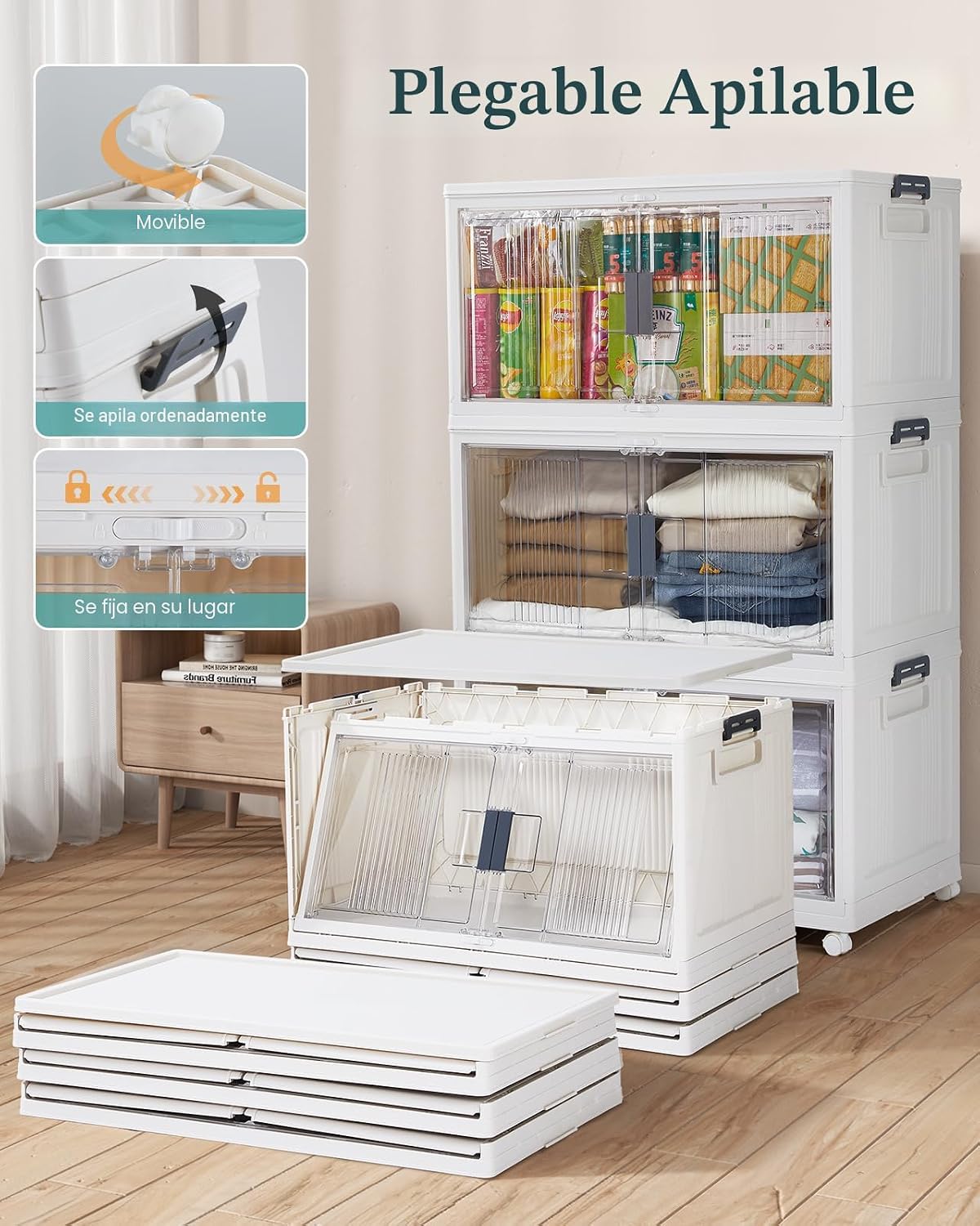 Contenedores apilables 97qt con tapas plegables set 3