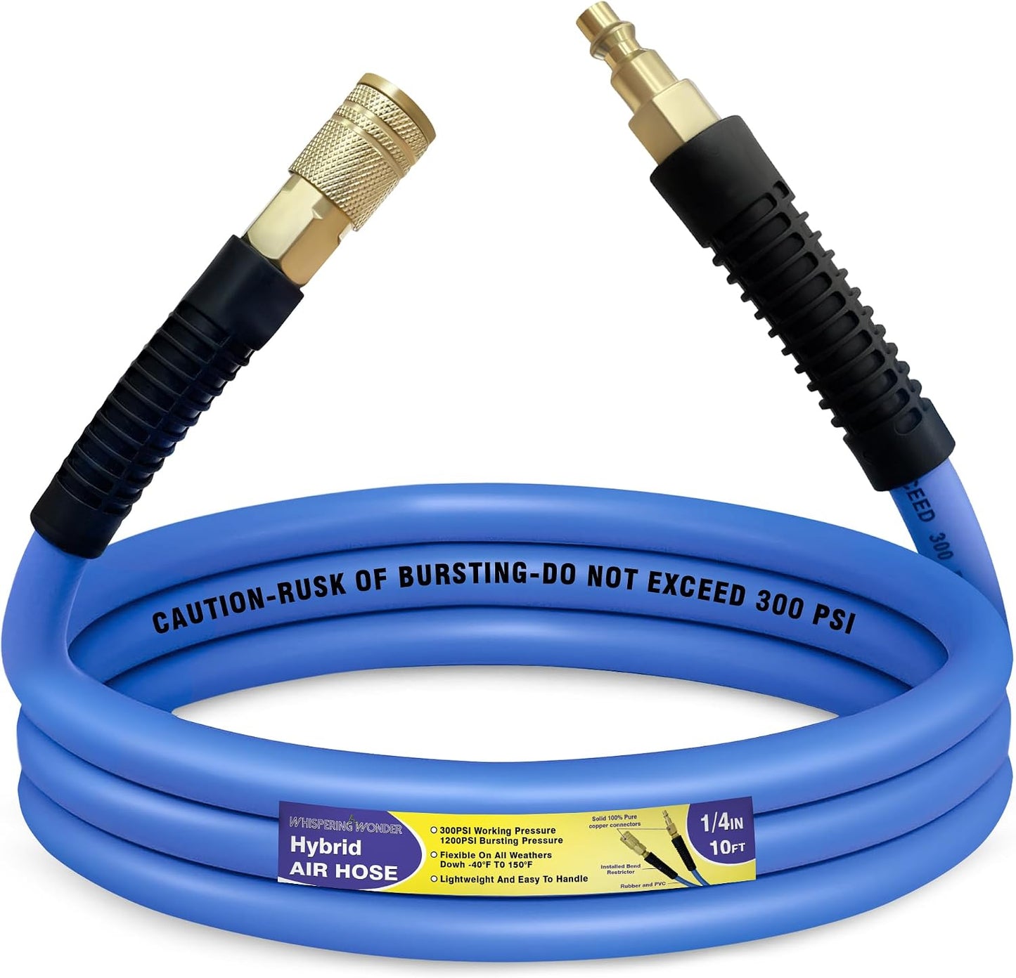 Manguera aire 1/4pulg x10ft 300PSI acoplador rápido azul