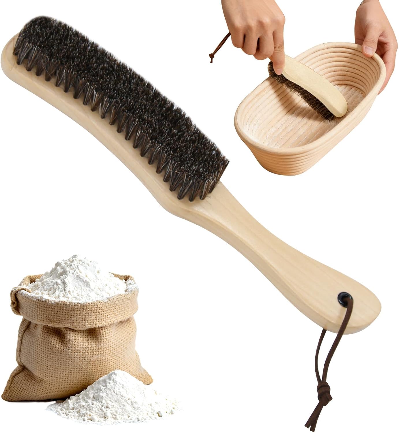 Cepillo de pan de crin natural para cestas de pan encimeras banneton