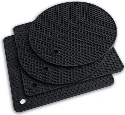 Soportes silicona para ollas 4 pzas 2 redondos 2 cuadrados negro