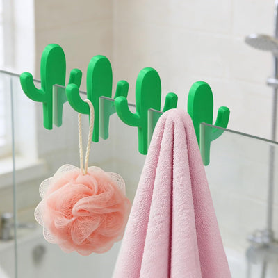 4 Ganchos Cactus Verde para Puerta Ducha Sin Marco
