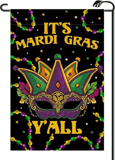Bandera jardín doble cara 12x18pulg It's Mardi Gras
