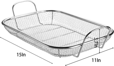 Cesta parrilla acero inox 15x11pulg con asas para verduras y carne
