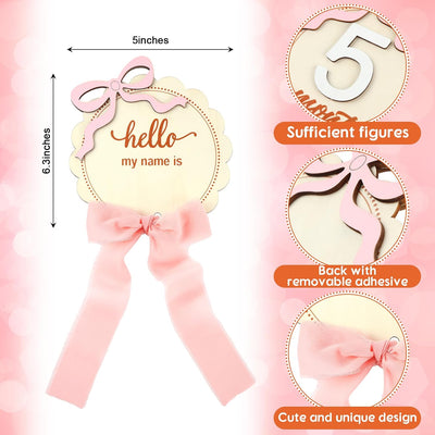 2 Tarjetas Hitos Bebé Lazo Rosa Discos Madera Regalo