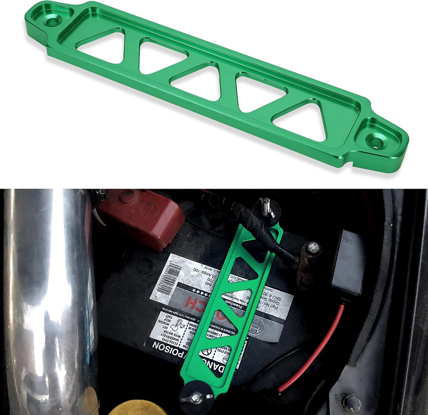 Soporte amarre batería aluminio para Honda Civic Acura verde