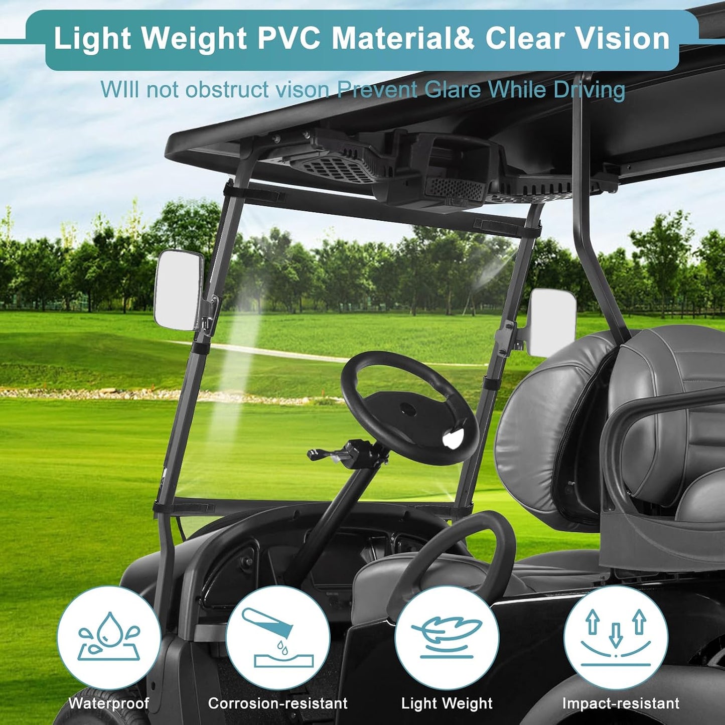 Parabrisas carrito golf plegable PVC transparente