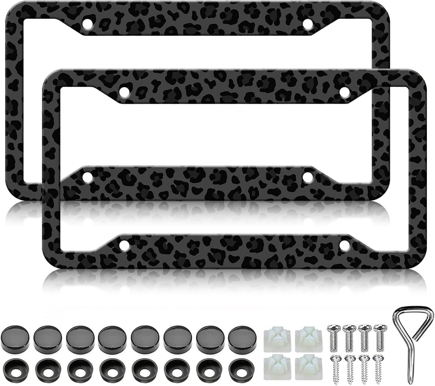 Marcos placa matrícula estampado leopardo 2 Pzas acero inox