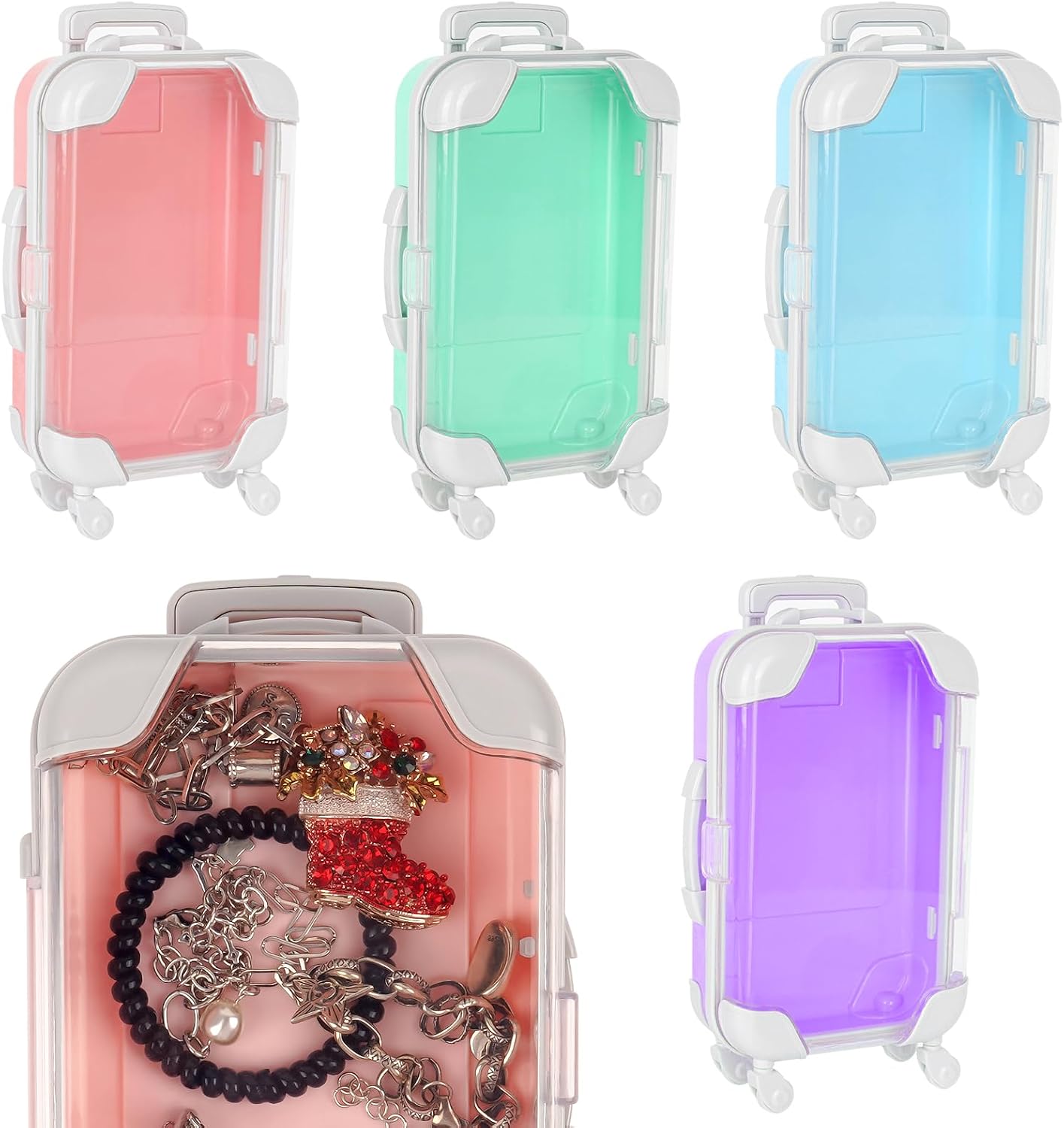 4 Mini Maletas Plástico para Almacenamiento Joyas