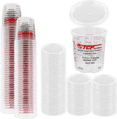 Caja 100 tazas pintura 10oz con 50 tapas calibradas