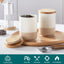Set 4 Tarros Cerámica con Tapas Madera Herméticas 18oz