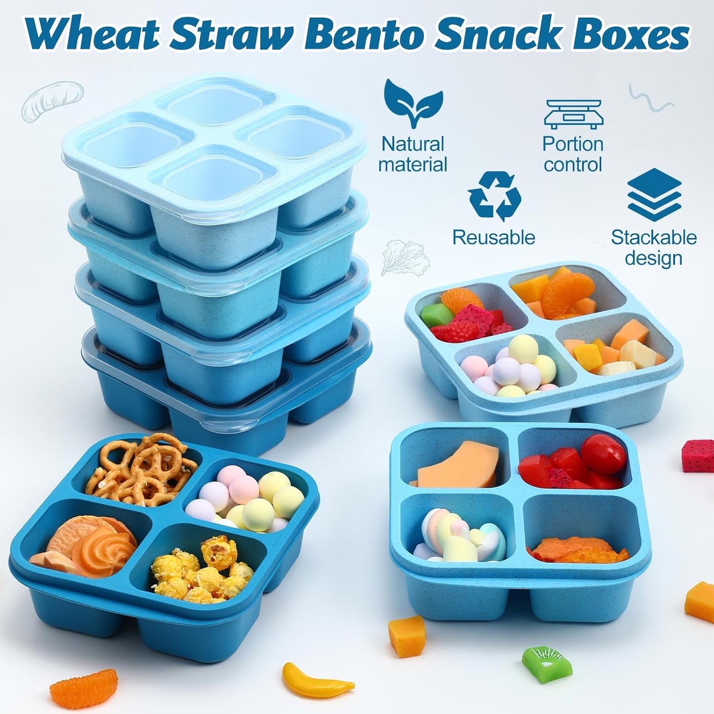 Set 12 Recipientes Bento 4 Comp Reutiliz. Apilables