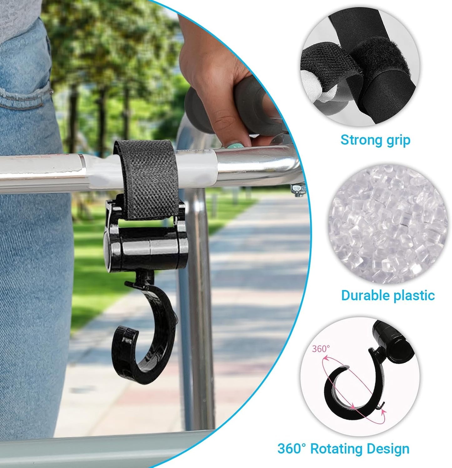 Gancho colgante 360° para andador cochecito sillas ruedas 2 pzas