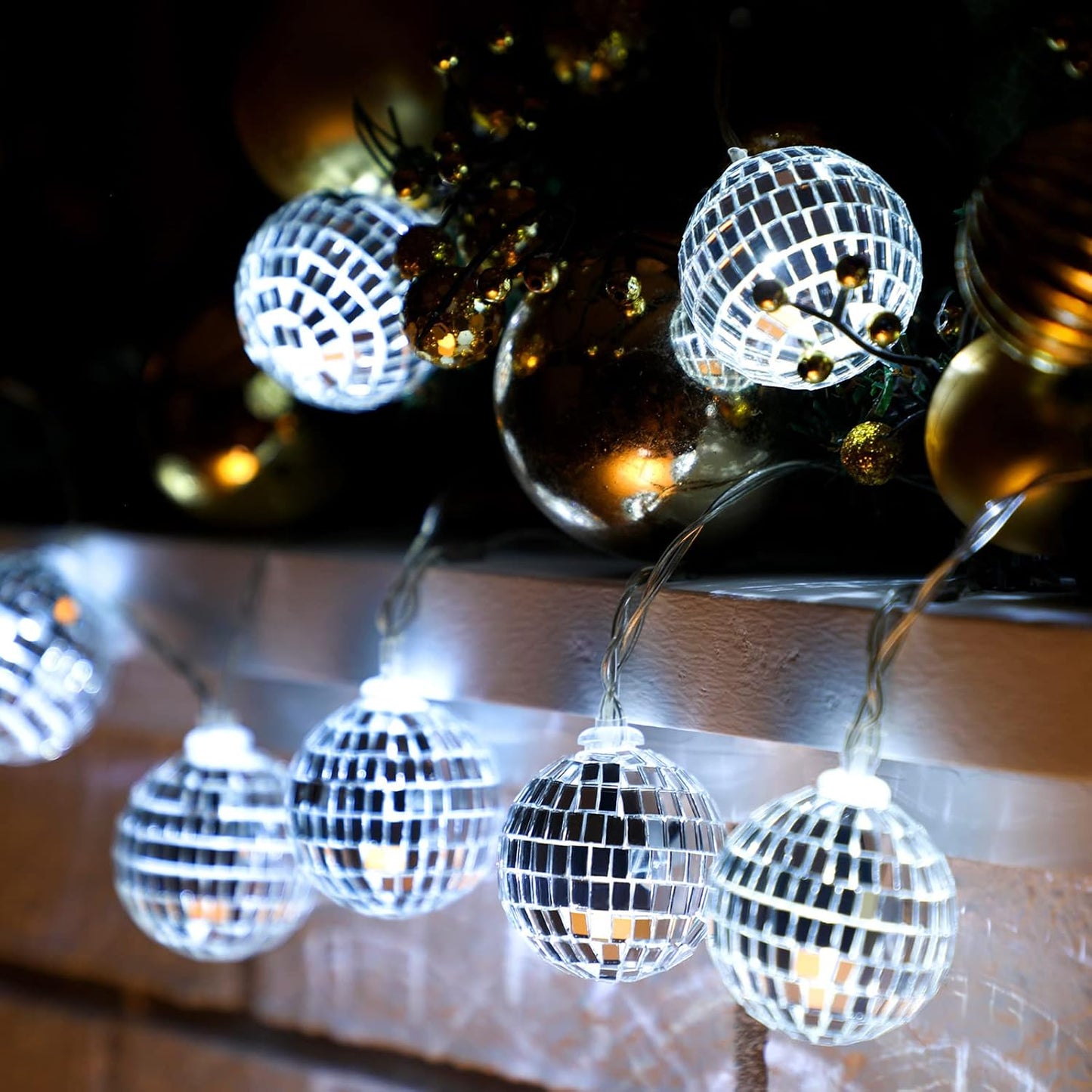 10 Tiras Luces LED Bola Discoteca 2pulg Espejo Plateado