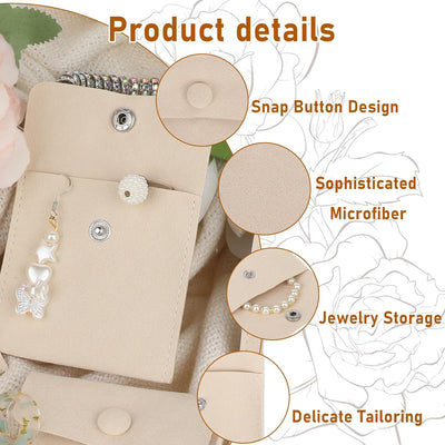 12 Bolsas Microfibra para Joyas con Botón Beige