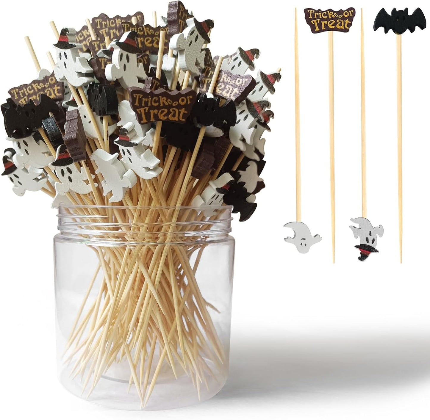120 Palillos Bambú Halloween 4.7pulg Murciélago Fantasma