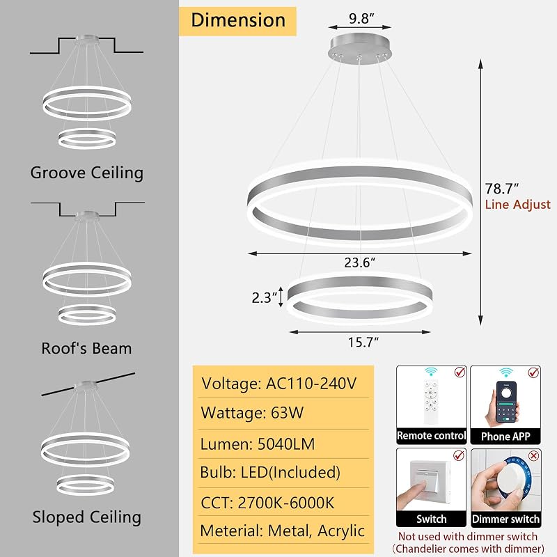Lámpara colgante anillo LED regulable 3000K-6000K