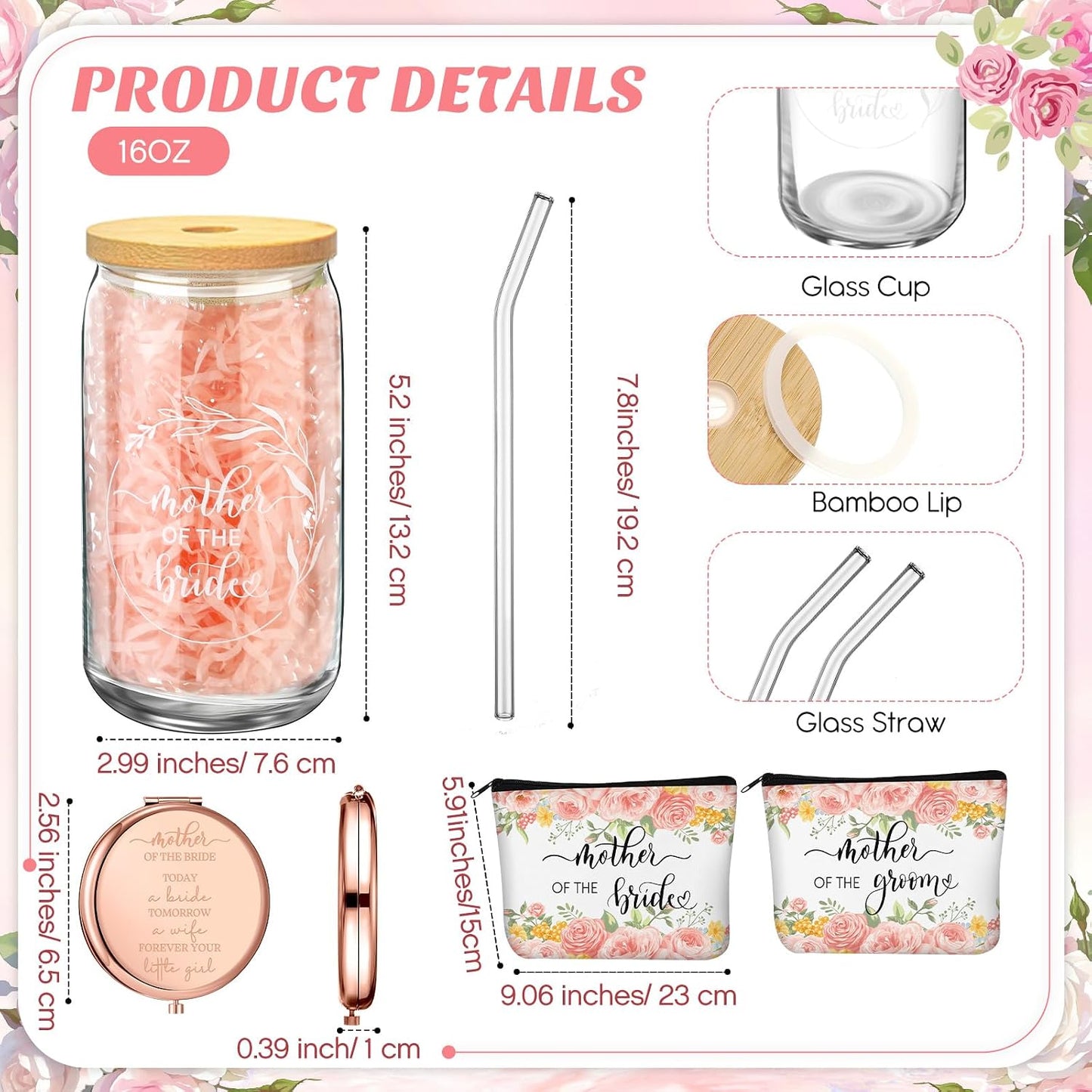 Set 2 taza vidrio 16oz bolsa lona pañuelo vela