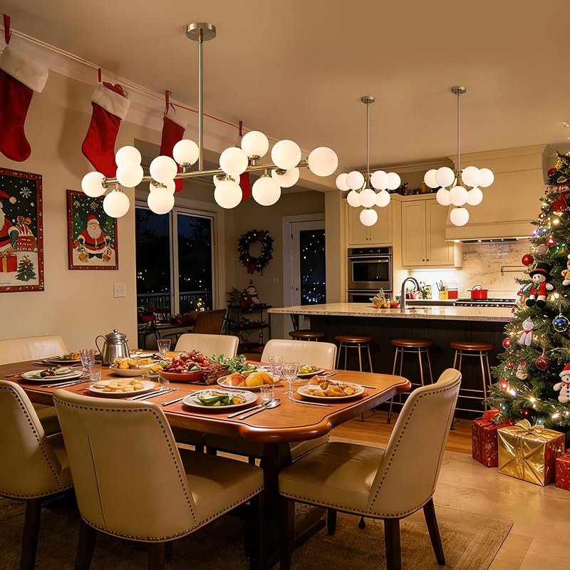 Lámpara colgante sputnik 10 luces globo dorado comedor sala