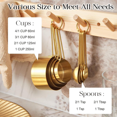 Set 8 Pzas Tazas y Cucharas Acero Inox 304 Dorado
