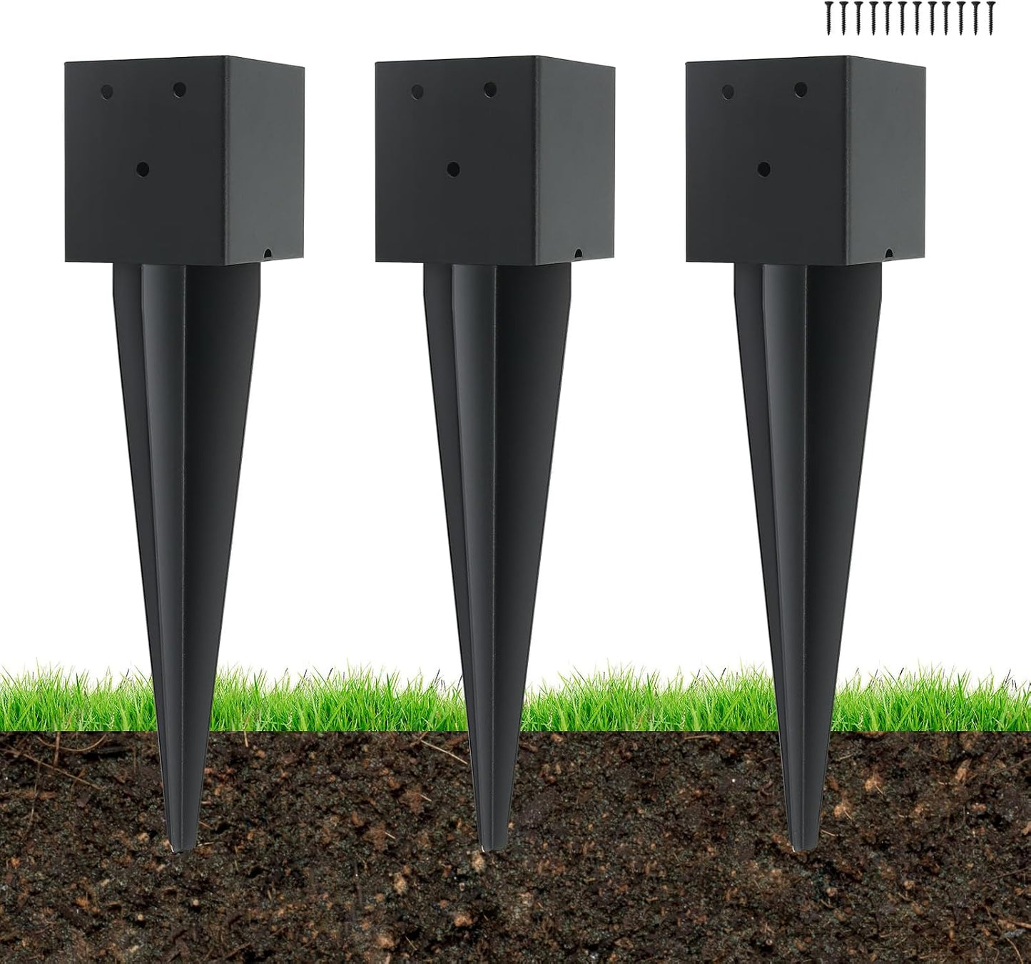 3 Pzas Anclajes Valla 4x4 con Punta 16 Metal Negro