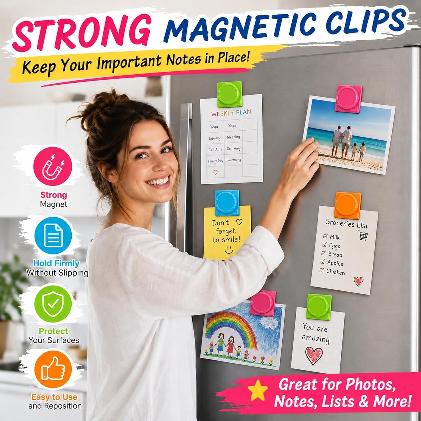 12 Pzas Clips Magnéticos Coloridos para Nevera