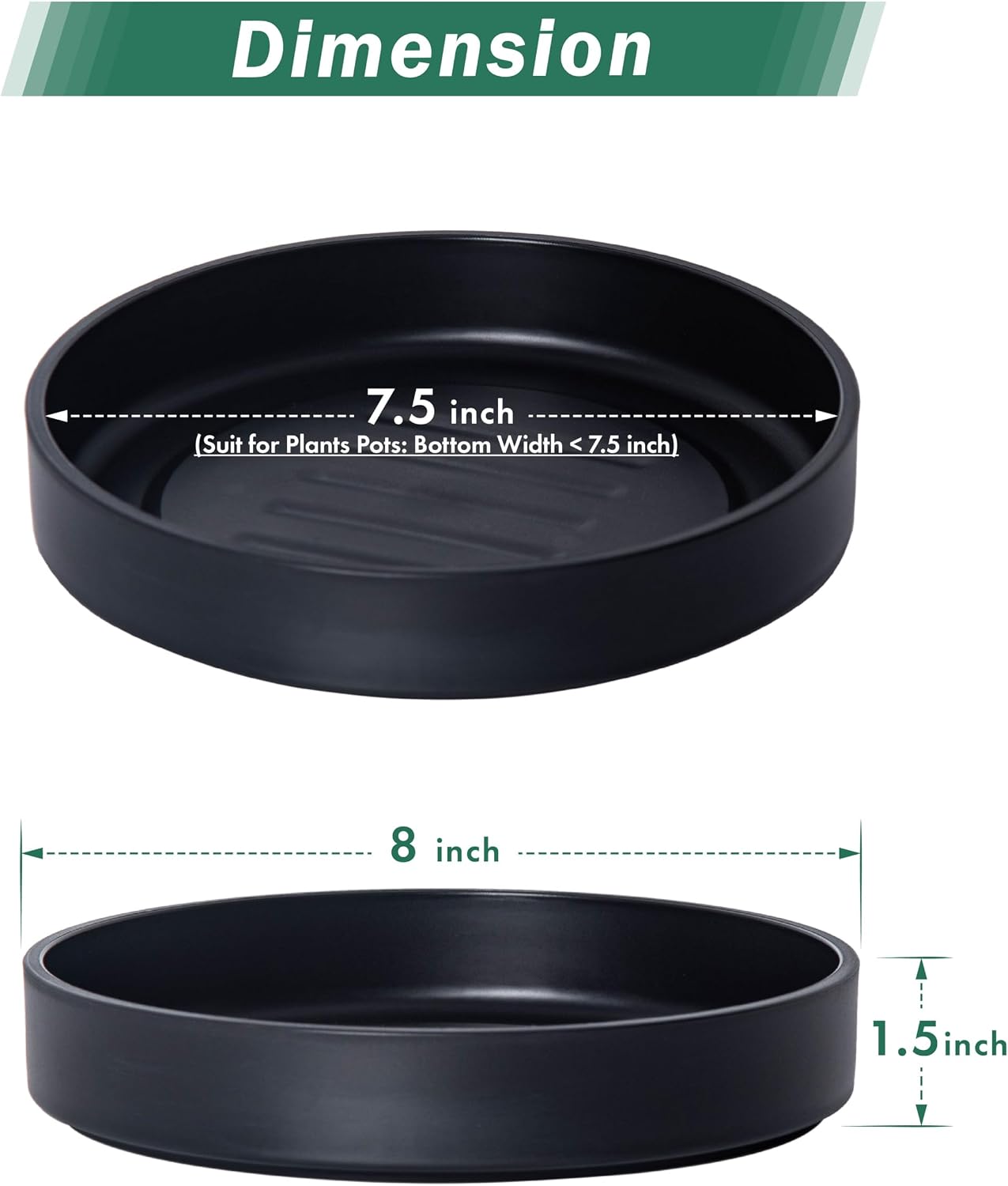Platillo Plástico 8" Drenaje Plantas Negro Mate