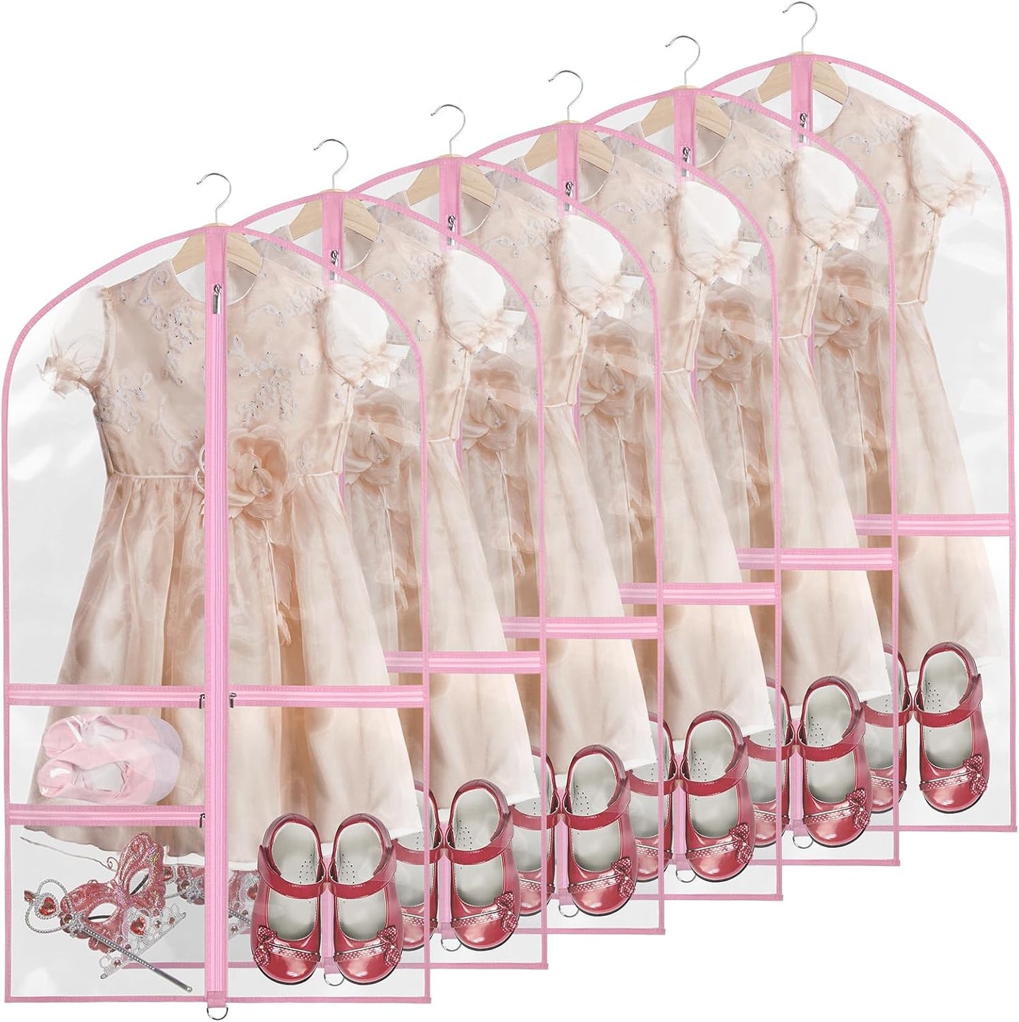 Bolsas ropa transparente baile 40" niños 6 Pzas rosa