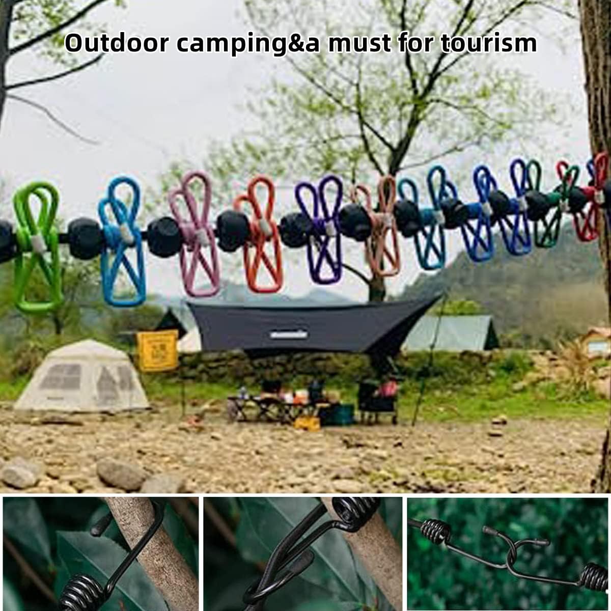 Tendedero retráctil para viajes con 12 clips pack 2