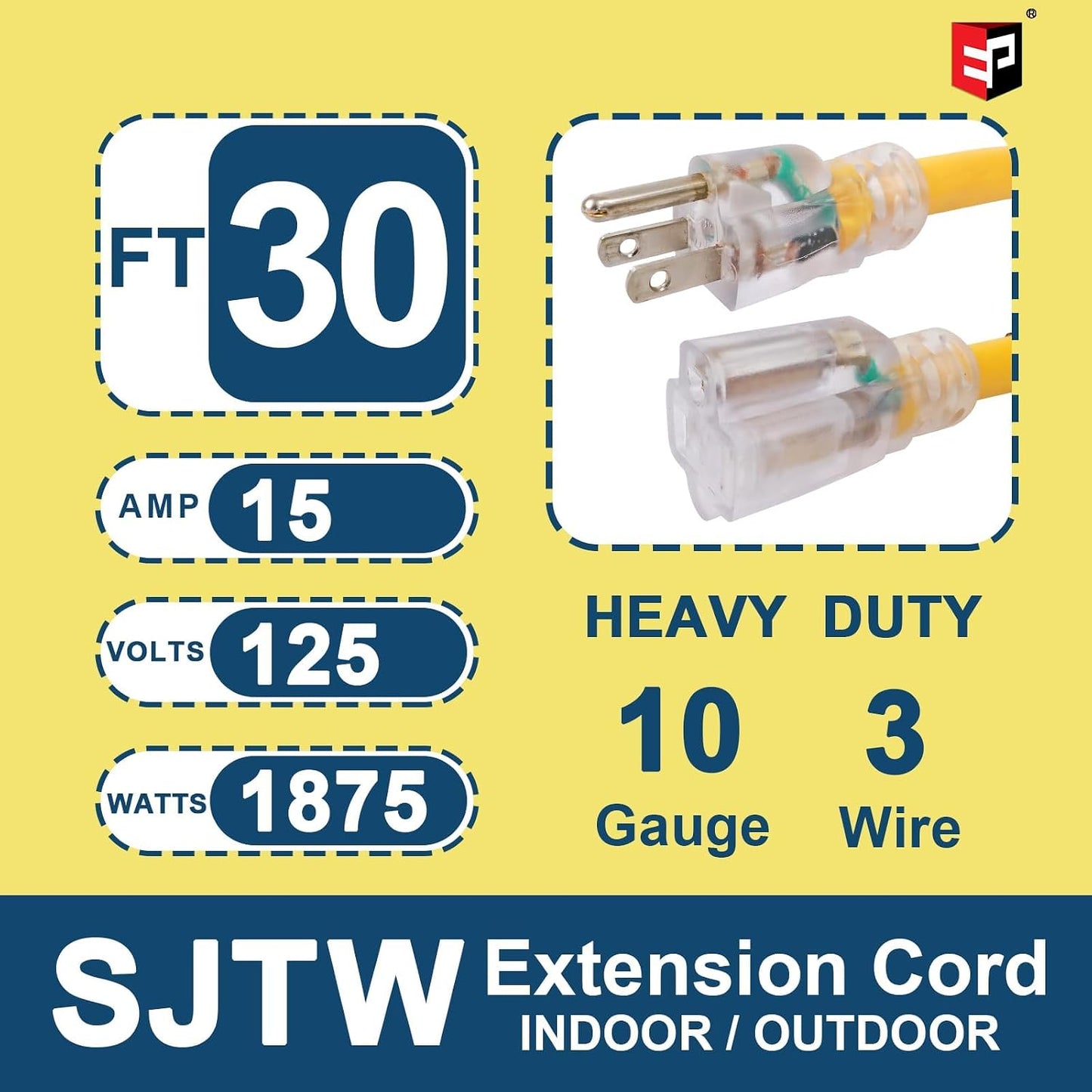 Cable extensión iluminado 30ft SJTW 10/3 con enchufe tierra