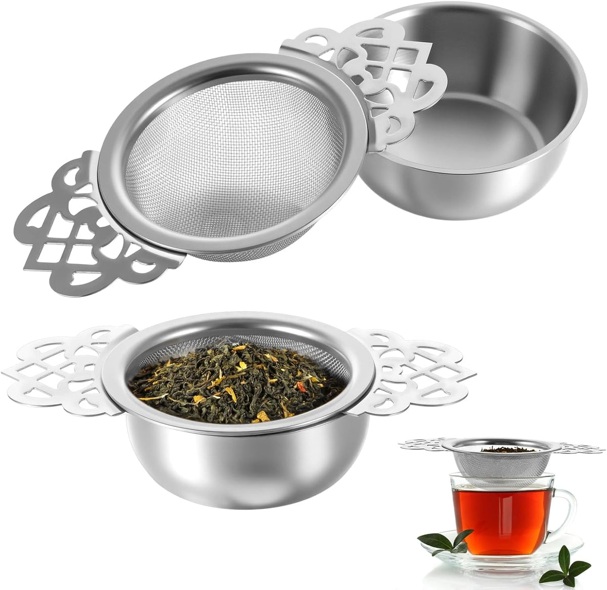 2 Pzas Colador Té Acero Inox Bandeja Goteo 2.5-4pulg