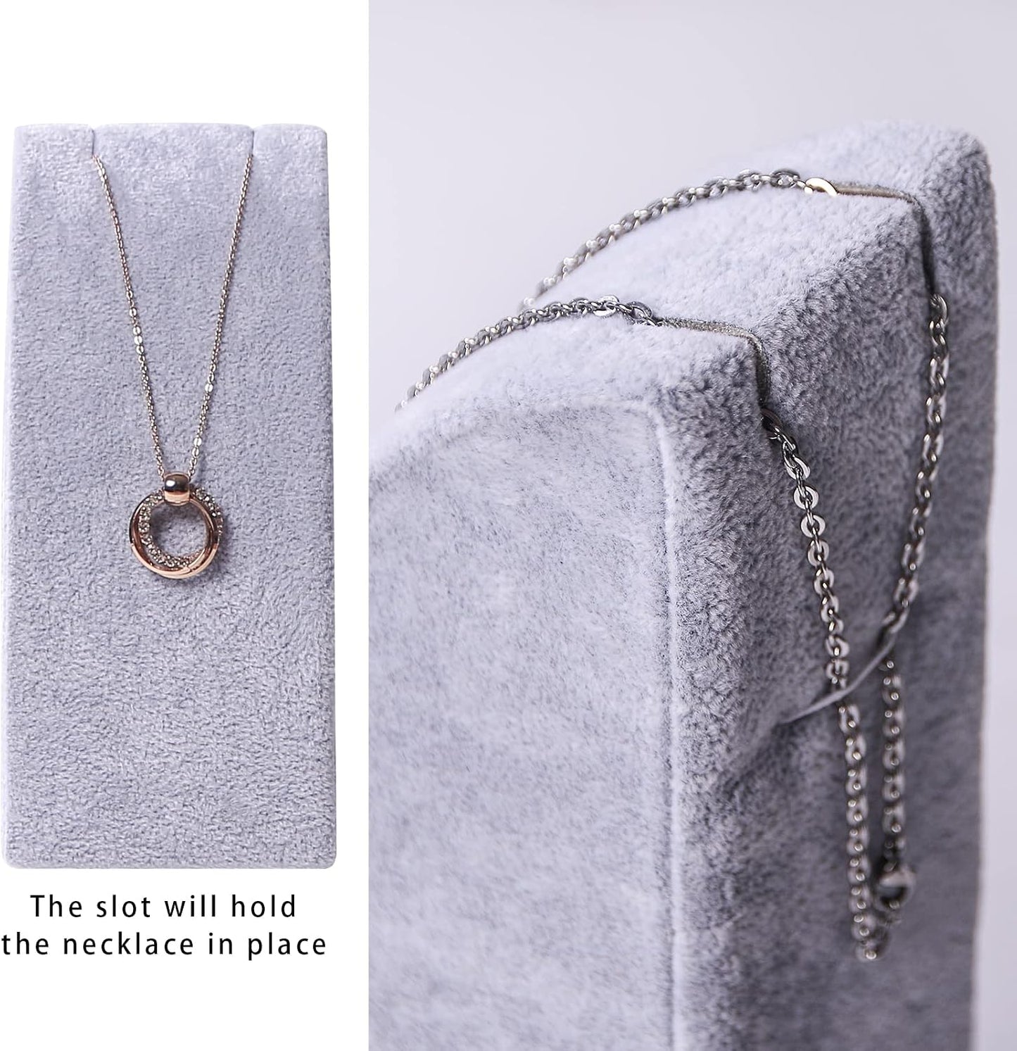 Soporte terciopelo gris para mostrar collares y pendientes