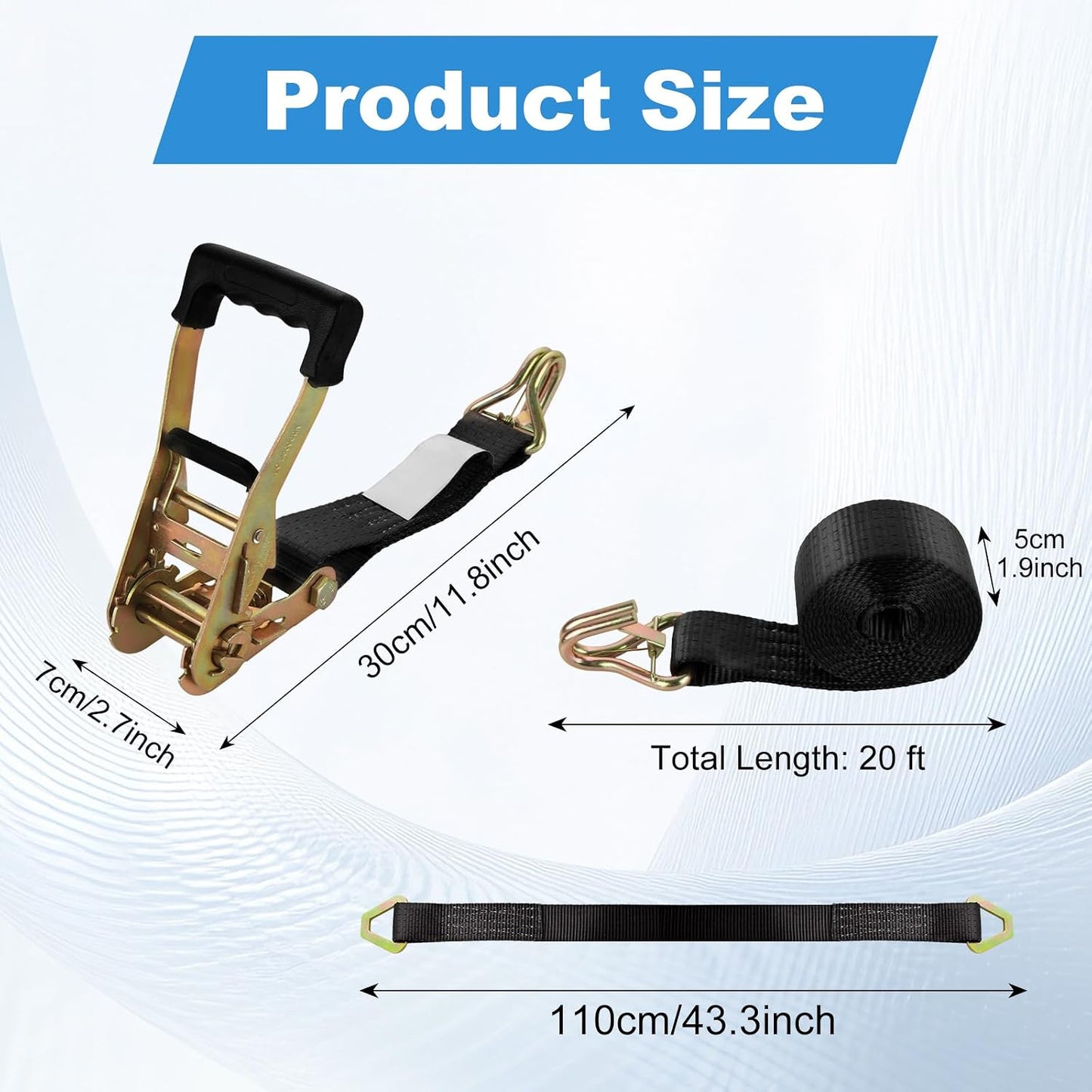 4 Correas amarre auto remolque 2x10pulg 2x36pulg con