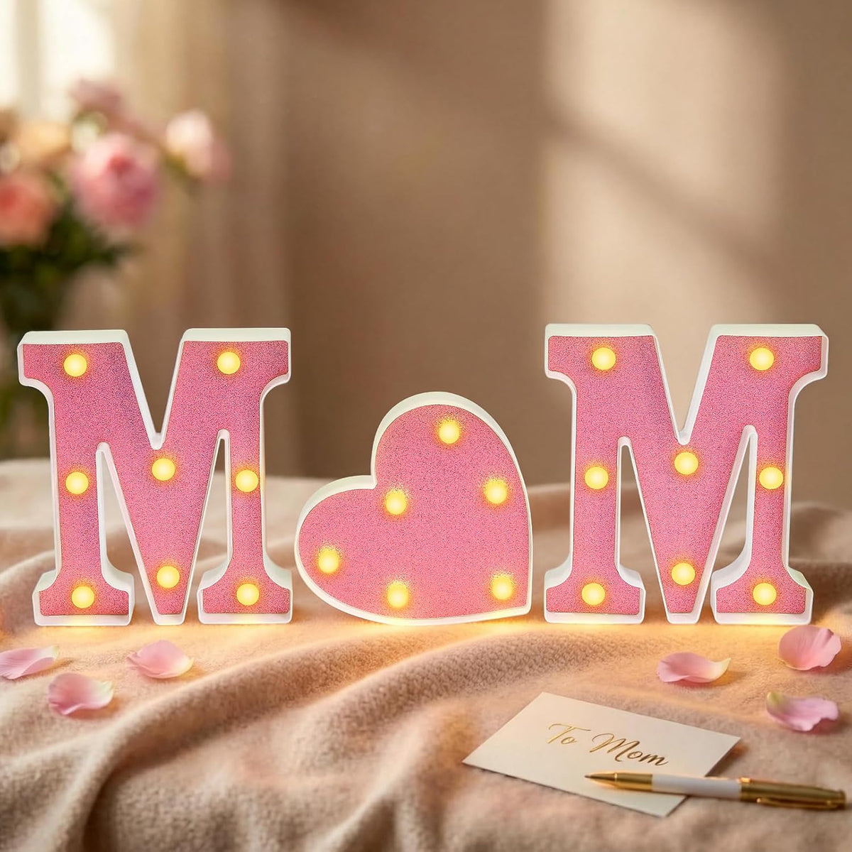 3 Pzas Letras Iluminadas LED Rosa para Mesa Comedor