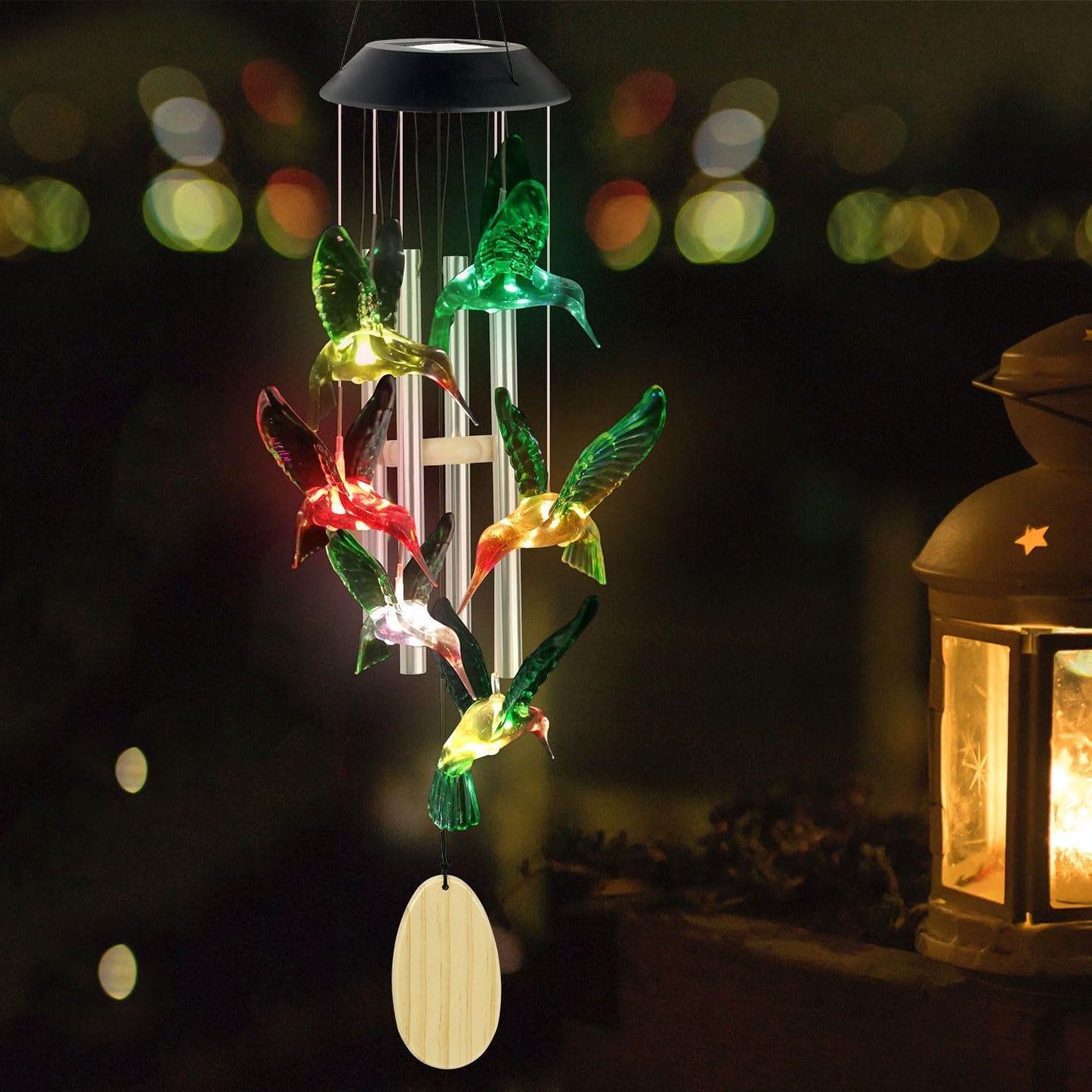 Campanilla viento solar colibrí decoración exterior e interior