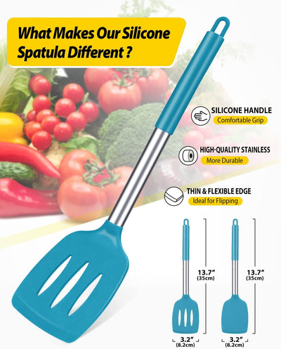 2 Pzas Espátulas Silicona Antiadherente para Pescado Huevos Azul