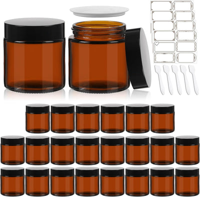 Tarros vidrio ámbar 4oz tapas negras set 24 vacíos cosméticos